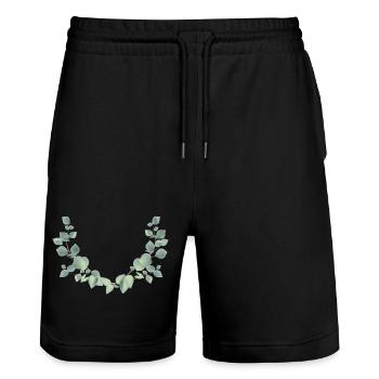 zarter Eukalyptus Zweige als halber Kranz - Stanley/Stella Unisex Bio Joggingshorts Trainer  - Schwarz - Vorne - Nik (191cm) & Marisol (170cm)