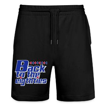 Back to the Eighties Retro - Stanley/Stella Trainer Unisex Organic Jogging Shorts - black - Front - Nik (191cm) & Marisol (170cm)