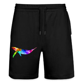 Animal cadeau baleine arc-en-ciel coloré - Short de jogging bio TRAINER Stanley/Stella unisexe - noir - Devant - Nik (191cm) & Marisol (170cm)