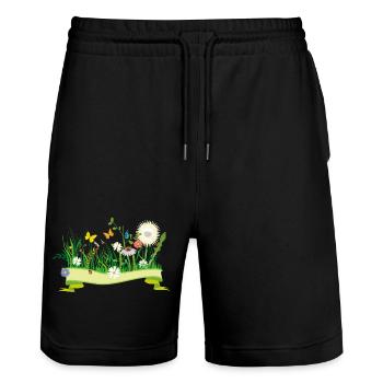 prairie printanière luxuriante avec des fleurs et des insectes - Short de jogging bio TRAINER Stanley/Stella unisexe - noir - Devant - Nik (191cm) & Marisol (170cm)