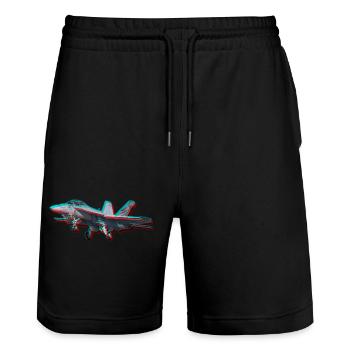 F18 Fighter Jet Glitch Aviation Streetwear - Stanley/Stella Trainer Unisex Organic Jogging Shorts - black - Front - Nik (191cm) & Marisol (170cm)