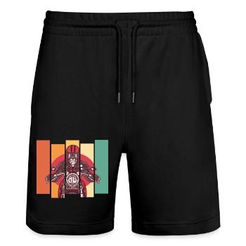 Motorcycle vintage skull - Stanley/Stella Trainer Unisex Organic Jogging Shorts - black - Front - Nik (191cm) & Marisol (170cm)