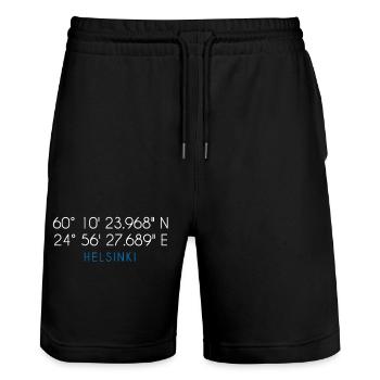Helsinki Finnland Koordinaten - Stanley/Stella Unisex Bio Joggingshorts Trainer  - Schwarz - Vorne - Nik (191cm) & Marisol (170cm)