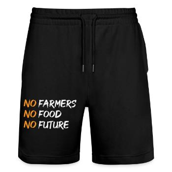 No Farmers No Food – Statement Design - Stanley/Stella Trainer Unisex Organic Jogging Shorts - black - Front - Nik (191cm) & Marisol (170cm)