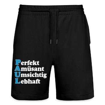 Paul,Vorname,Namensschild,Name,Fun Shirt (25) - Stanley/Stella Unisex Bio Joggingshorts Trainer  - Schwarz - Vorne - Nik (191cm) & Marisol (170cm)