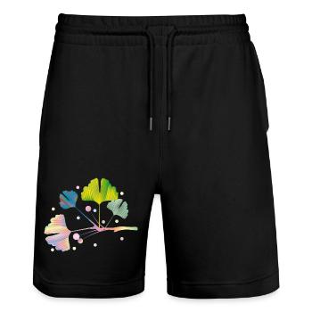bunter Ginkgo Ast mit Blätter in Regenbogen Farben - Stanley/Stella Unisex Bio Joggingshorts Trainer  - Schwarz - Vorne - Nik (191cm) & Marisol (170cm)
