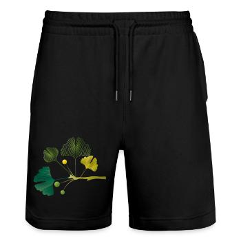 Ginkgo Ast aus Blatt Linien in sanften Grün Tönen - Stanley/Stella Unisex Bio Joggingshorts Trainer  - Schwarz - Vorne - Nik (191cm) & Marisol (170cm)
