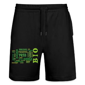 Bio and Ecology: green cloud of keywords - Stanley/Stella Trainer Unisex Organic Jogging Shorts - black - Front - Nik (191cm) & Marisol (170cm)