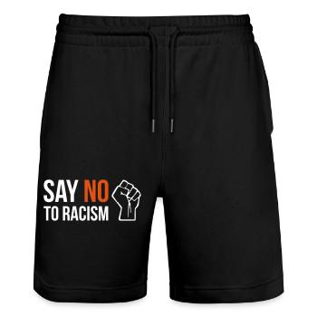 SAY NO TO RACISM fist anti-racism quote slogan - Short de jogging bio TRAINER Stanley/Stella unisexe - noir - Devant - Nik (191cm) & Marisol (170cm)
