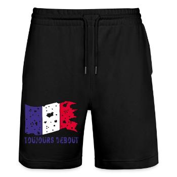 Drapeau français déchiré mais toujours debout ! - Short de jogging bio TRAINER Stanley/Stella unisexe - noir - Devant - Nik (191cm) & Marisol (170cm)