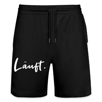 Score. – Déclaration de lettrage à la main - Short de jogging bio TRAINER Stanley/Stella unisexe - noir - Devant - Nik (191cm) & Marisol (170cm)