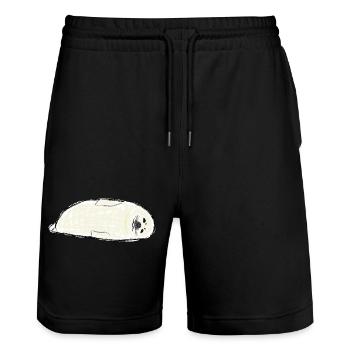 Robbenbaby / Babyseal Design III - Short de jogging bio TRAINER Stanley/Stella unisexe - noir - Devant - Nik (191cm) & Marisol (170cm)