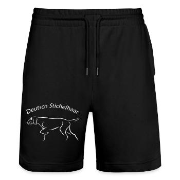 Deutsch Stichelhaar - Stanley/Stella Unisex Bio Joggingshorts Trainer  - Schwarz - Vorne - Nik (191cm) & Marisol (170cm)