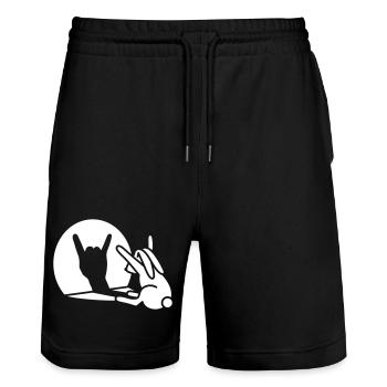 Funny rabbit shadow hand cartoon ROCK music METAL - Stanley/Stella Trainer Unisex Organic Jogging Shorts - black - Front - Nik (191cm) & Marisol (170cm)