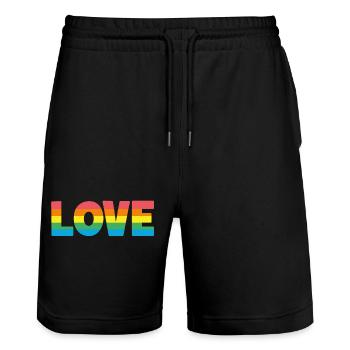 Love rainbow - Stanley/Stella Trainer Unisex Organic Jogging Shorts - black - Front - Nik (191cm) & Marisol (170cm)