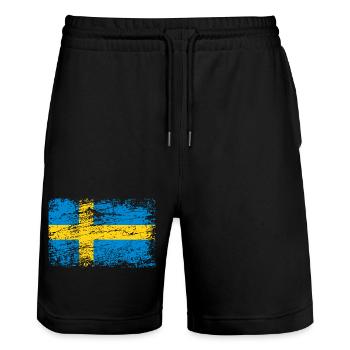 Drapeau suédois dans un style vintage - Short de jogging bio TRAINER Stanley/Stella unisexe - noir - Devant - Nik (191cm) & Marisol (170cm)