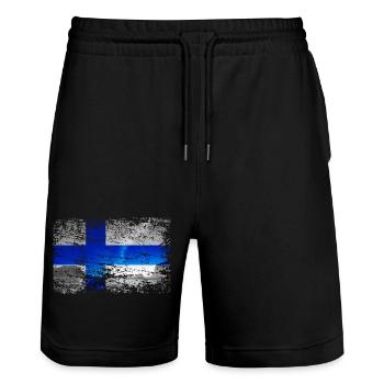 Finland with northern lights in vintage style - Stanley/Stella Trainer Unisex Organic Jogging Shorts - black - Front - Nik (191cm) & Marisol (170cm)