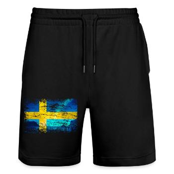 Swedish flag with northern lights in vintage style - Stanley/Stella Trainer Unisex Organic Jogging Shorts - black - Front - Nik (191cm) & Marisol (170cm)