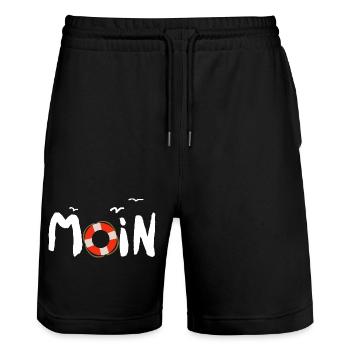 Moin Möwe Rettungsring nordisch - Stanley/Stella Unisex Bio Joggingshorts Trainer  - Schwarz - Vorne - Nik (191cm) & Marisol (170cm)