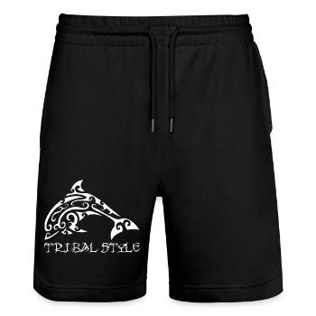 White dolphin of Polynesia - Stanley/Stella Trainer Unisex Organic Jogging Shorts - black - Front - Nik (191cm) & Marisol (170cm)
