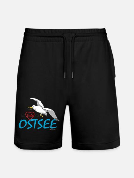 Möwe, Ich liebe die Ostsee - Stanley/Stella Unisex Bio Joggingshorts Trainer - Schwarz