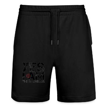 Ja, ich bin der Bachelor Letter Design - Stanley/Stella Unisex Bio Joggingshorts Trainer  - Schwarz - Vorne - Nik (191cm) & Marisol (170cm)