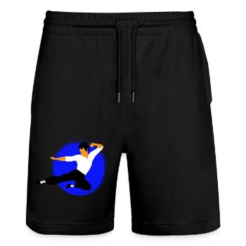 Karate Flying Kick in Blue Circle - Stanley/Stella Trainer Unisex Organic Jogging Shorts - black - Front - Nik (191cm) & Marisol (170cm)