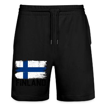 Nordic Flag Brushstroke - Stanley/Stella Trainer Unisex Organic Jogging Shorts - black - Front - Nik (191cm) & Marisol (170cm)