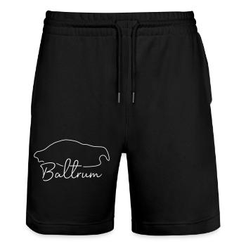 Baltrum | Landkarte Line-Art Minimalismus - Stanley/Stella Unisex Bio Joggingshorts Trainer  - Schwarz - Vorne - Nik (191cm) & Marisol (170cm)