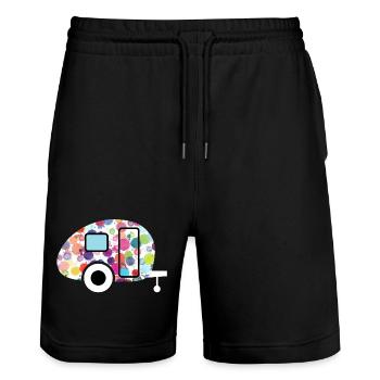 Wohnwagen Caravan Camping Kleckse Outdoor bunt - Stanley/Stella Unisex Bio Joggingshorts Trainer  - Schwarz - Vorne - Nik (191cm) & Marisol (170cm)