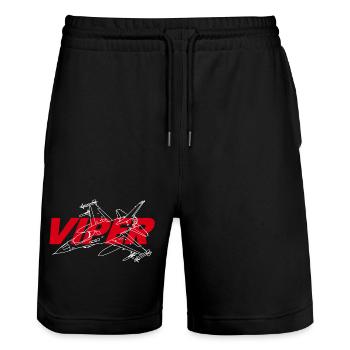 F-16 Viper / Fighting Falcon Düsenjäger / F16 - Stanley/Stella Unisex Bio Joggingshorts Trainer  - Schwarz - Vorne - Nik (191cm) & Marisol (170cm)