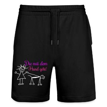 Die mit dem Hund geht ! - Stanley/Stella Unisex Bio Joggingshorts Trainer  - Schwarz - Vorne - Nik (191cm) & Marisol (170cm)