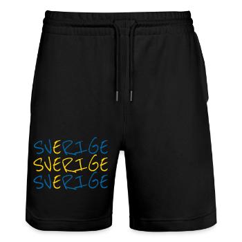 Sverige Lettrage Drapeau Suède Design - Short de jogging bio TRAINER Stanley/Stella unisexe - noir - Devant - Nik (191cm) & Marisol (170cm)