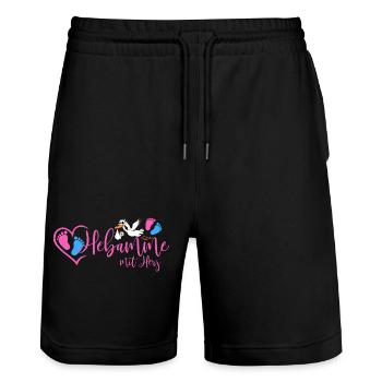 Hebamme mit Herz  - Stanley/Stella Unisex Bio Joggingshorts Trainer  - Schwarz - Vorne - Nik (191cm) & Marisol (170cm)