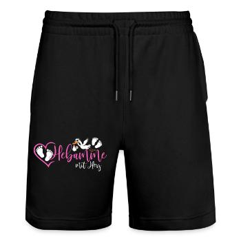 Hebamme  - Stanley/Stella Unisex Bio Joggingshorts Trainer  - Schwarz - Vorne - Nik (191cm) & Marisol (170cm)