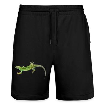 Motif vert gecko - Short de jogging bio TRAINER Stanley/Stella unisexe - noir - Devant - Nik (191cm) & Marisol (170cm)