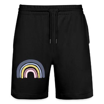 Rainbow pastel - Stanley/Stella Trainer Unisex Organic Jogging Shorts - black - Front - Nik (191cm) & Marisol (170cm)