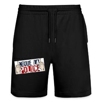 fuck the police - Stanley/Stella Trainer Unisex Organic Jogging Shorts - black - Front - Nik (191cm) & Marisol (170cm)