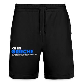 Je suis grec – Toujours la bonne chemise - Short de jogging bio TRAINER Stanley/Stella unisexe - noir - Devant - Nik (191cm) & Marisol (170cm)