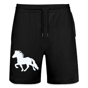 Islandpferd 6, Edler Tölter - Stanley/Stella Unisex Bio Joggingshorts Trainer  - Schwarz - Vorne - Nik (191cm) & Marisol (170cm)