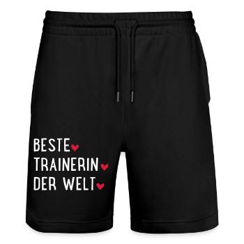 Beste Trainerin der Welt - Stanley/Stella Unisex Bio Joggingshorts Trainer  - Schwarz - Vorne - Nik (191cm) & Marisol (170cm)