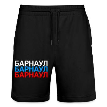 BARNAUL Russia Flag - Stanley/Stella Trainer Unisex Organic Jogging Shorts - black - Front - Nik (191cm) & Marisol (170cm)