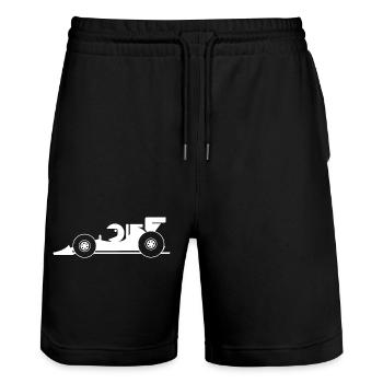 Racing Formel Auto comic cartoon Rennauto Team - Stanley/Stella Unisex Bio Joggingshorts Trainer  - Schwarz - Vorne - Nik (191cm) & Marisol (170cm)