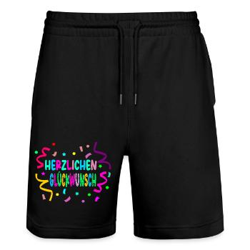 Congratulations - Confetti - Stanley/Stella Trainer Unisex Organic Jogging Shorts - black - Front - Nik (191cm) & Marisol (170cm)
