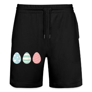 Three Easter eggs - Stanley/Stella Trainer Unisex Organic Jogging Shorts - black - Front - Nik (191cm) & Marisol (170cm)