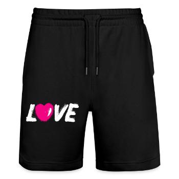 Love Love Heart Heart Handwriting White Brush - Stanley/Stella Trainer Unisex Organic Jogging Shorts - black - Front - Nik (191cm) & Marisol (170cm)
