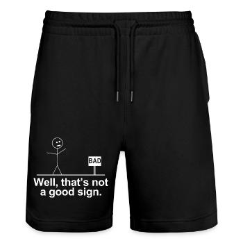 Mauvais T-shirt Signe Not Thing – T-shirt drôle - Short de jogging bio TRAINER Stanley/Stella unisexe - noir - Devant - Nik (191cm) & Marisol (170cm)