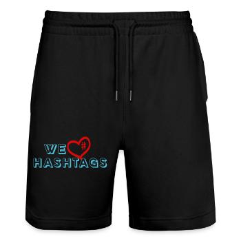 We love hashtags - Nous aimons les hashtags sur Internet - Short de jogging bio TRAINER Stanley/Stella unisexe - noir - Devant - Nik (191cm) & Marisol (170cm)