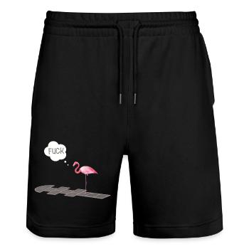 Flamingo with a problem - Stanley/Stella Trainer Unisex Organic Jogging Shorts - black - Front - Nik (191cm) & Marisol (170cm)