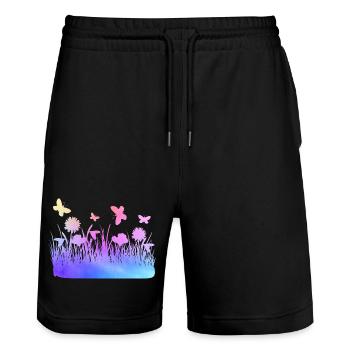 Flower Meadow Watercolors Garden Flowers - Stanley/Stella Trainer Unisex Organic Jogging Shorts - black - Front - Nik (191cm) & Marisol (170cm)